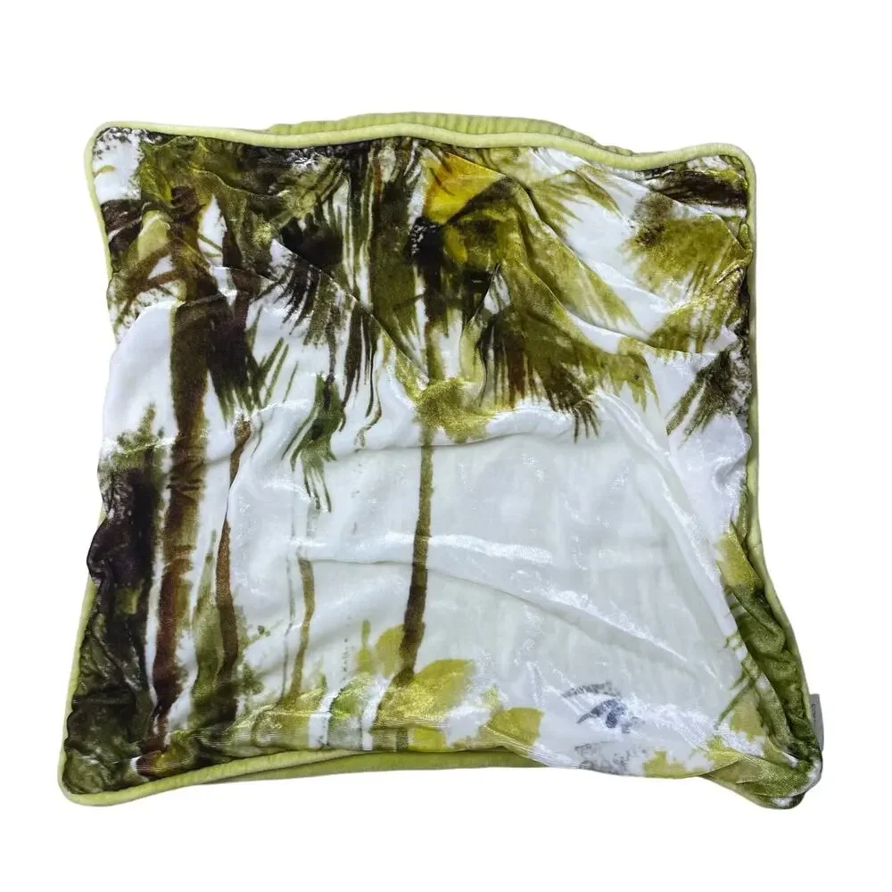 Arhaus Green & White Palm Tree Print Silk Blend Velour Pillow Covers - Fit 18x18